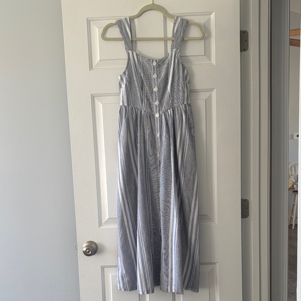 a.n.a Blue and White Striped Button-Front Sundress
